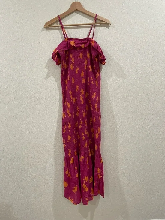 By Anthropologie Floral Pink Off-Shoulder Midi Dress Summer Wedding XXS - Picture 10 of 11